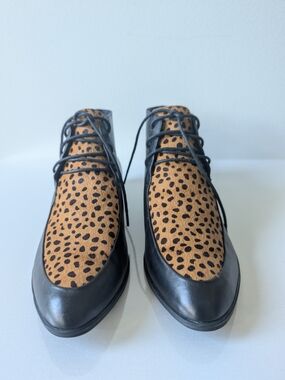 Django & Juliette Black Leather Calf Hair Spotted Ankle Boots EU 37 US 6.5-7